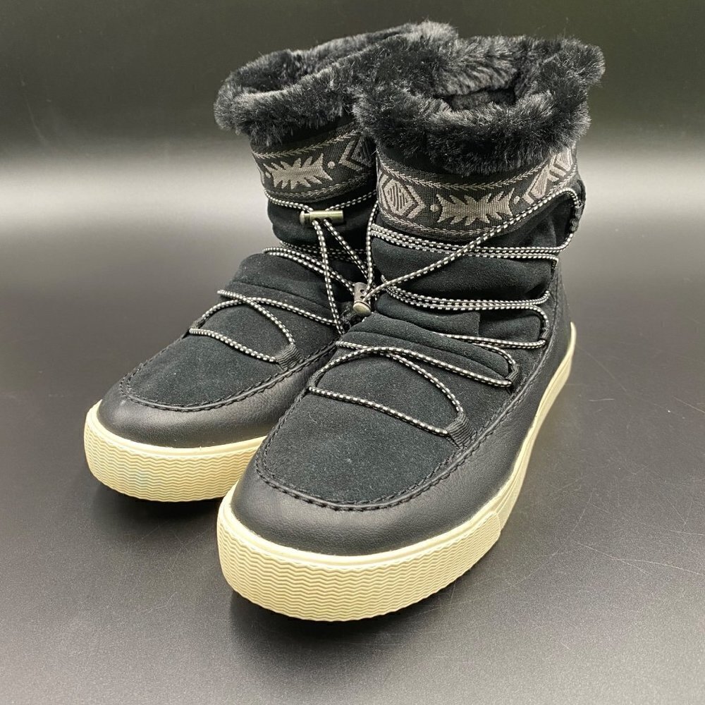 Toms Alpine Boots Water-Resistant Leather Boot Black Faux Fur Women's Size 7.5